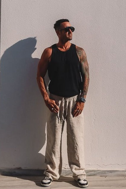 MENS WIDE LEG LINEN PANTS