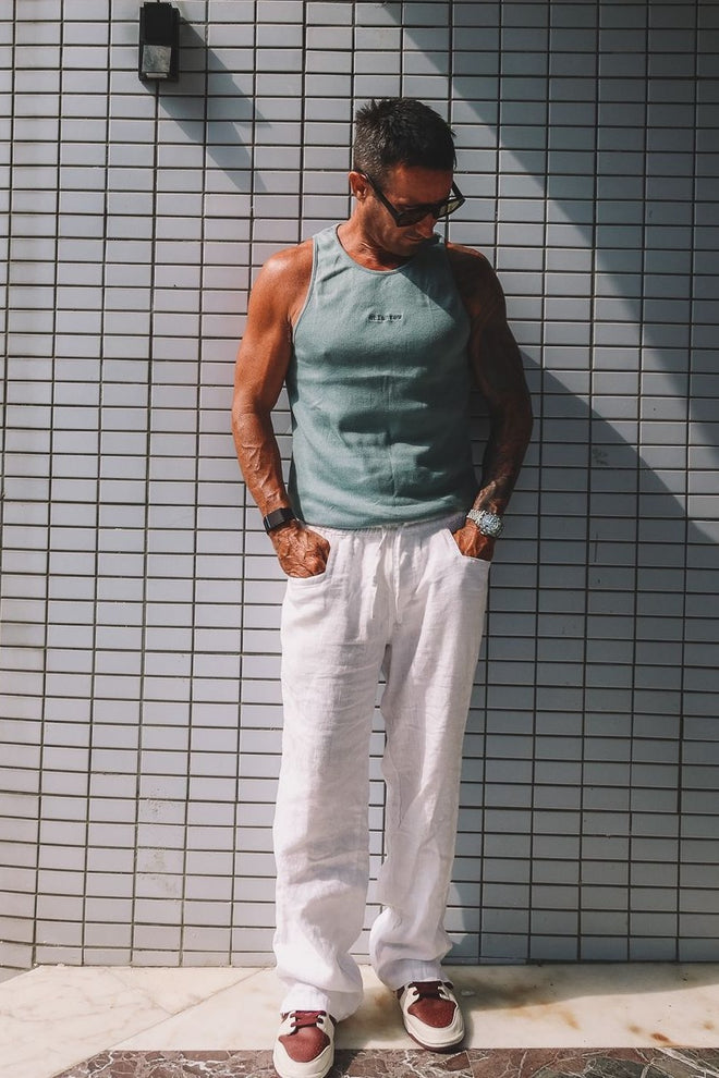MENS WIDE LEG LINEN PANTS